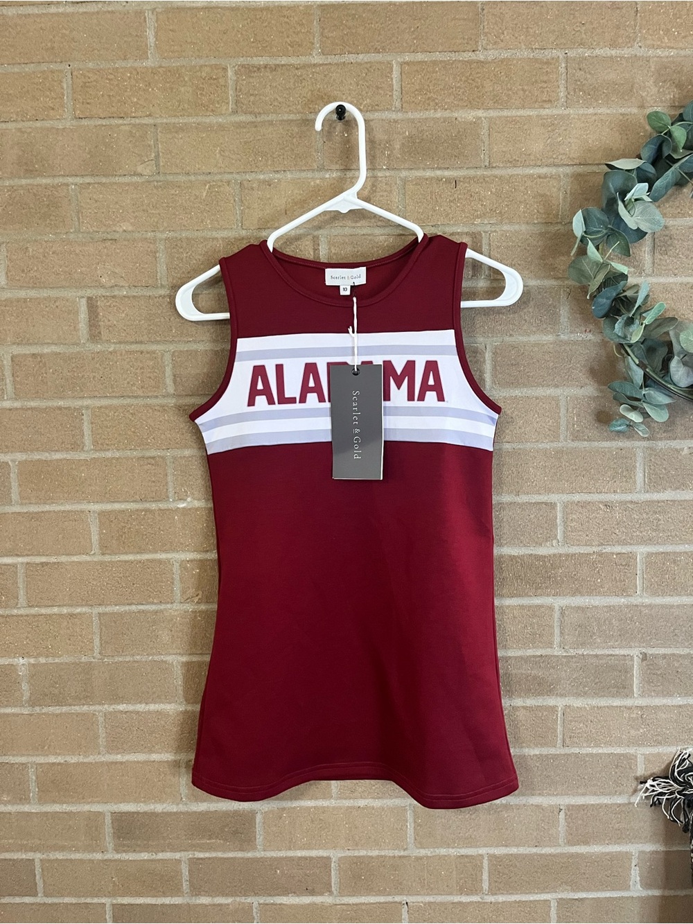 Scarlett Maroon Tank Dress with White Chest Stripe and ALABAMA Print